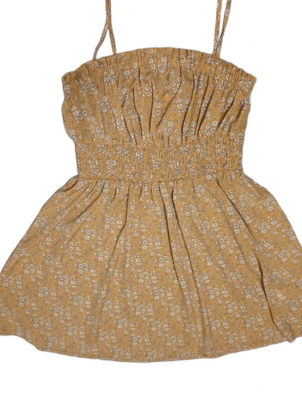Lush Mustard Yellow Floral Smocked Mini Dress with Spaghetti Straps